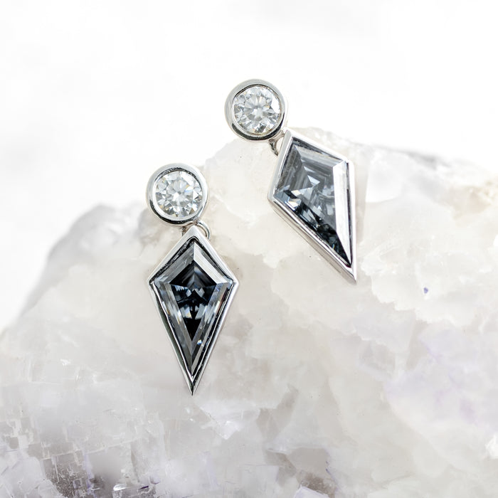 Harper | Kite Cut Gray Moissanite Geometric Drop Earrings