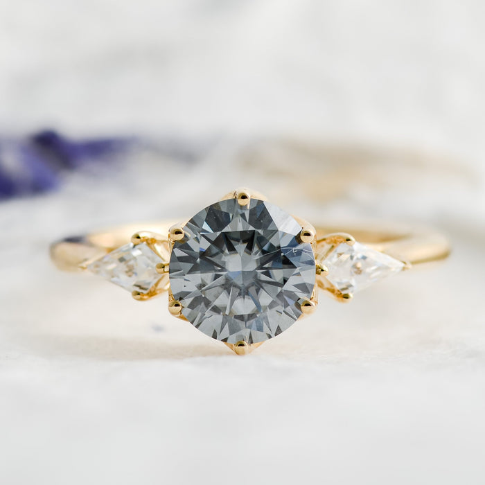 Avery Noir | Smokey Gray Moissanite with Kite Accents Ring | Ready to Ship