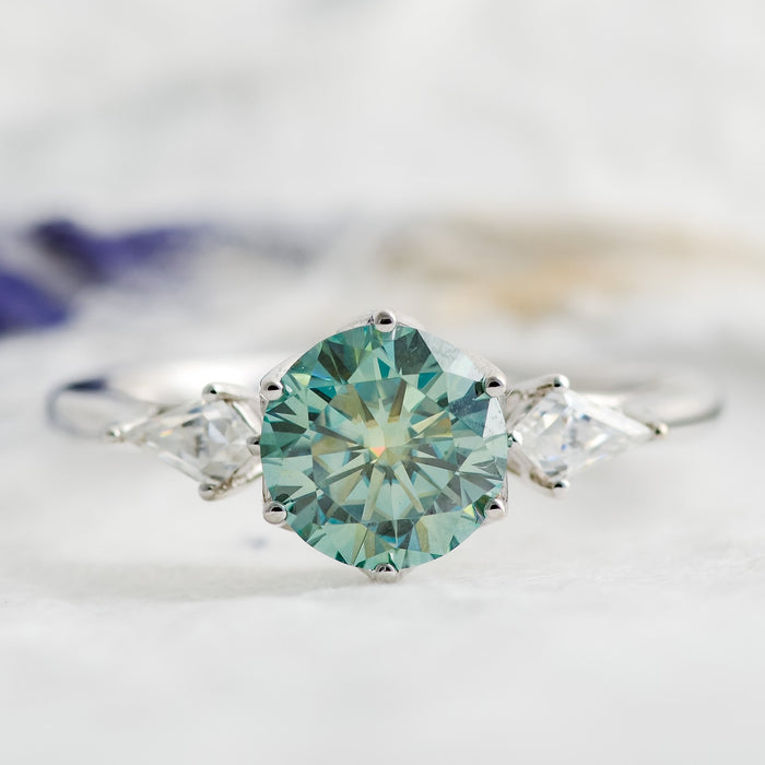 Avery Vert | Moss Green Moissanite and Kite Accents Ring | Ready to Ship