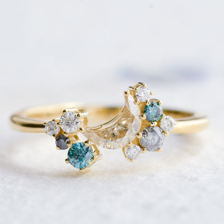 celestial moon and star cluster ring