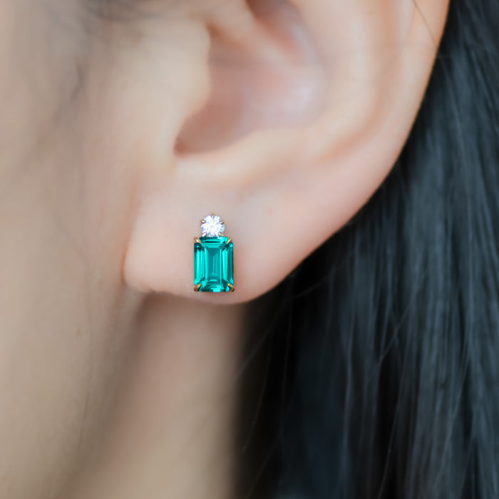 Midori | Cultured Emerald and Moissanite Earrings