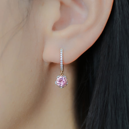 pink sapphire floral drop earrings